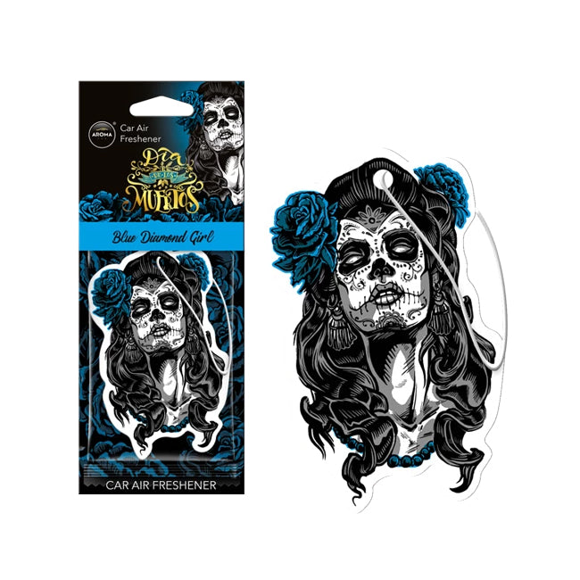 CAR AIR FRESHENER - CELLULOSE DIA DE LOS MUERTOS - BLUE DIAMOND GIRL