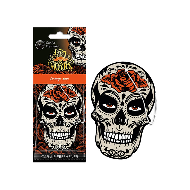 CAR AIR FRESHENER - CELLULOSE DIA DE LOS MUERTOS - SKULL ORANGE MAN